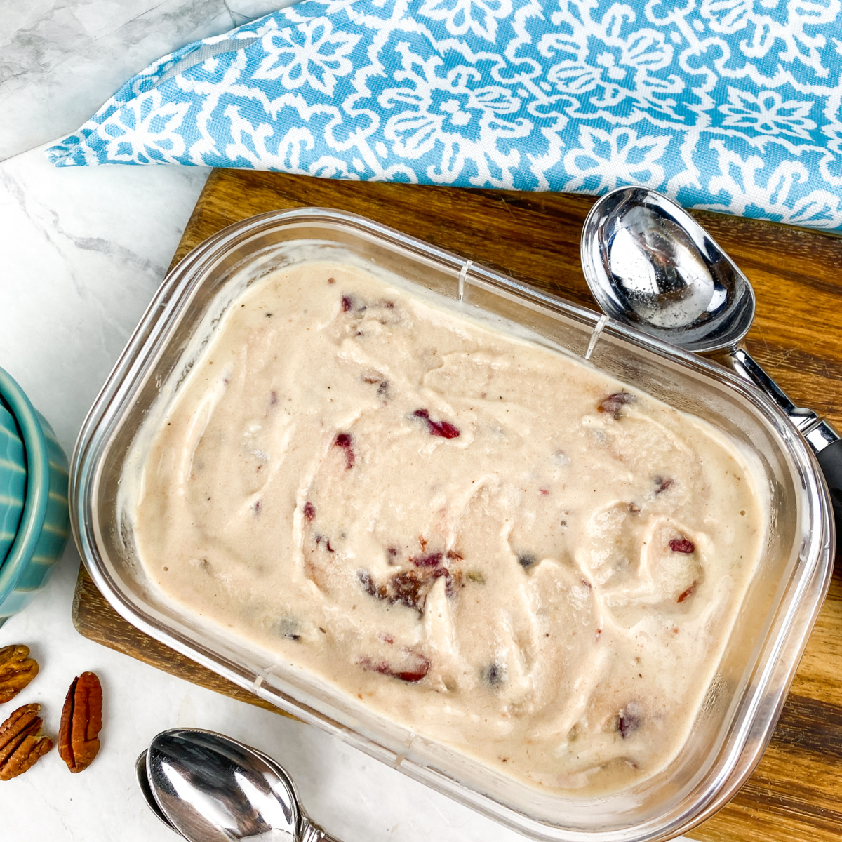 No churn cherry pecan ice cream overhead