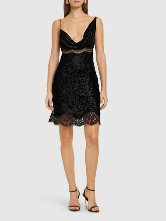 Roberto Cavalli Embroidered lace & velvet mini dress